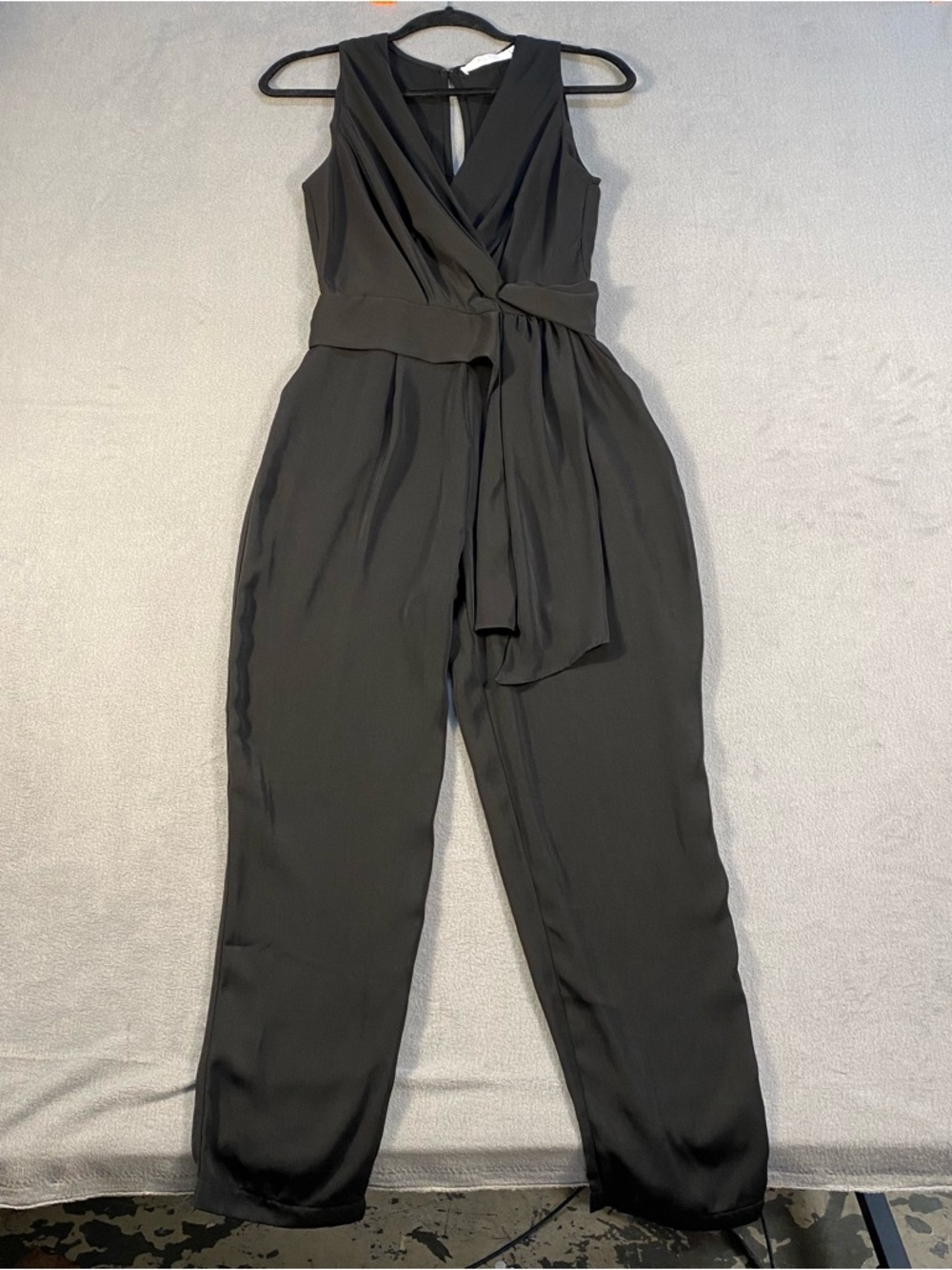Astr The Label women’s Black Sleeveless Wrap Tie-Waist Jumpsuit, back zipper, XS